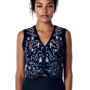 Vintage Asapo Black Floral Multi Color Embroidered Vest Women’s 3X EUC